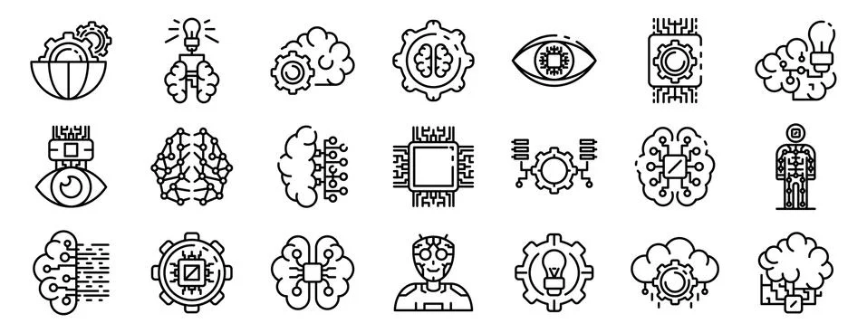 Artificial intelligence icons set, outline style Ilustración de archivo