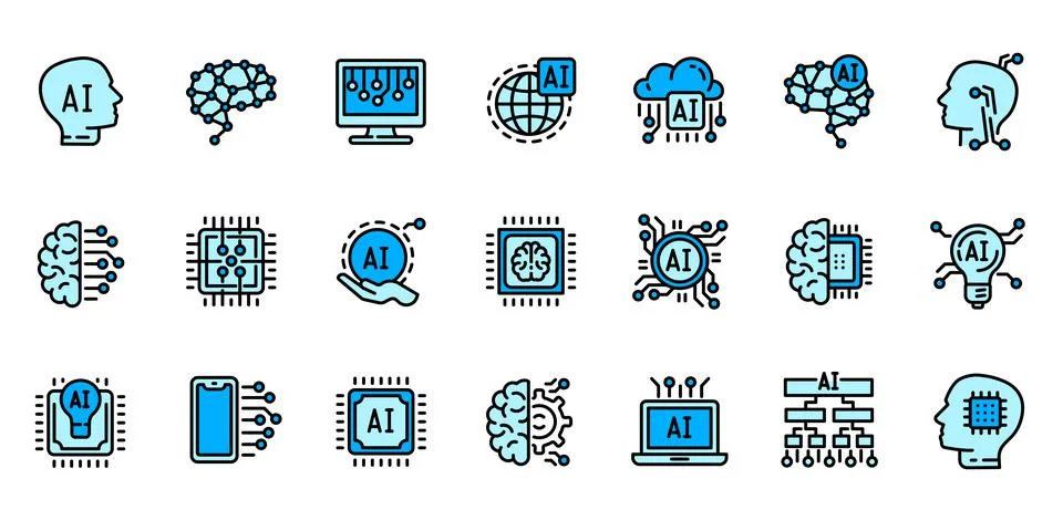 Artificial intelligence icons set outline vector. Robotic brain Stock Illustration