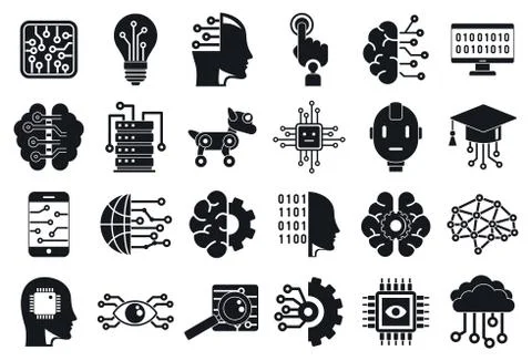 Artificial intelligence icons set, simple style Stock Illustration