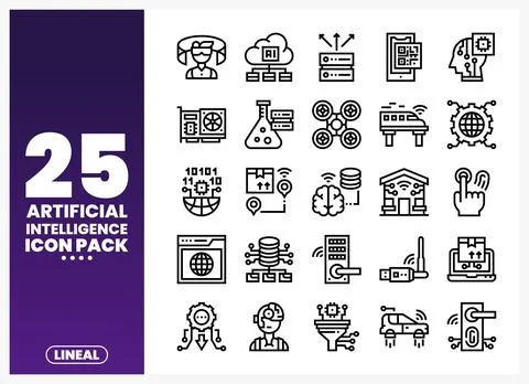 Artificial Intelligence Icons Set for Tech Innovation and Digital Solutions 스톡 일러스트