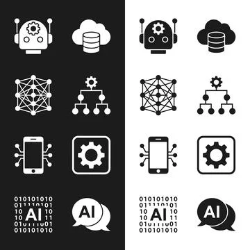 Artificial intelligence icons set for technology and machine learning conce.. Stock Illustration