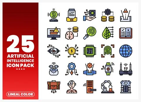 Artificial Intelligence icons showcasing technology concepts on a white bac.. Stockillustratie