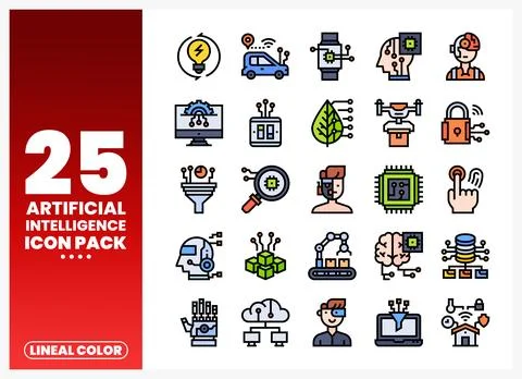 Artificial Intelligence icons showing technology. robots. and data in a gra.. Stock Illustration