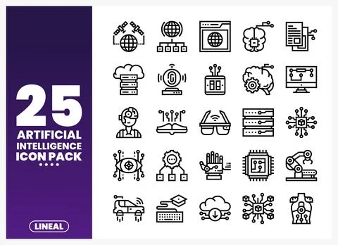 Artificial Intelligence icons for tech innovation and digital solutions. Li.. Stock Illustration