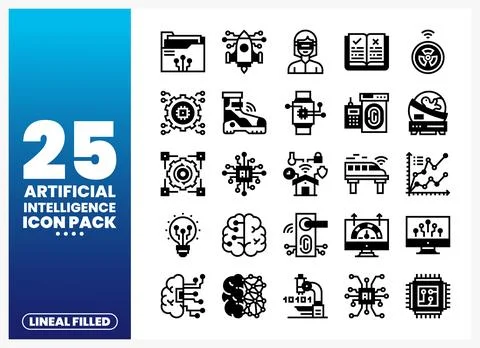 Artificial Intelligence icons for tech innovation and data analysis in a cl.. Stock-Illustration