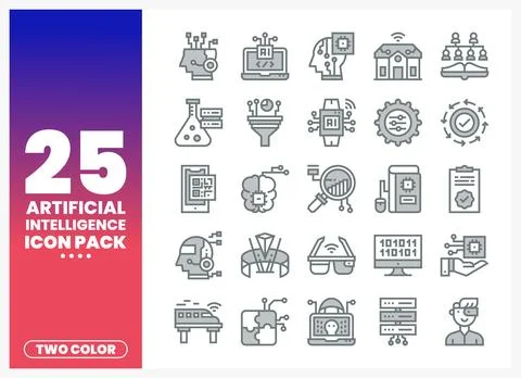 Artificial intelligence icons for tech innovation and digital data analysis 스톡 일러스트
