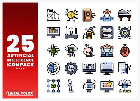 Artificial Intelligence icons for tech presentations. on a white background. Stock Illustration