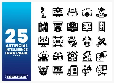 Artificial intelligence icons for technology and innovation in a digital pack Stock Illustration