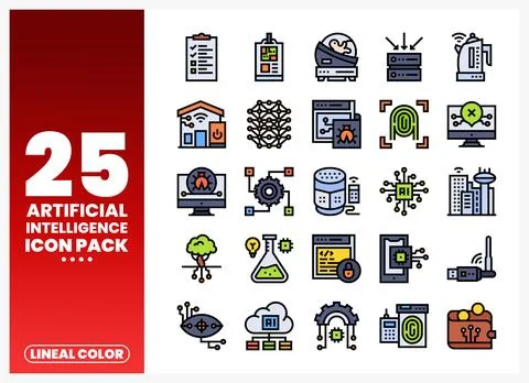 Artificial Intelligence Icons Technology and Automation Concepts Stock Illustration