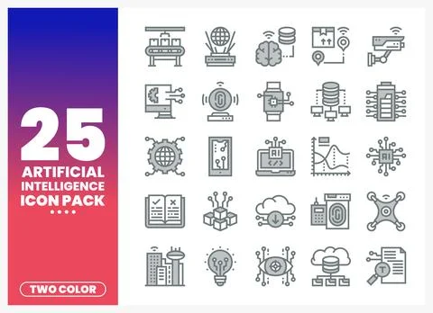 Artificial intelligence icons for technology concept. flat design style. di.. Ilustración de archivo