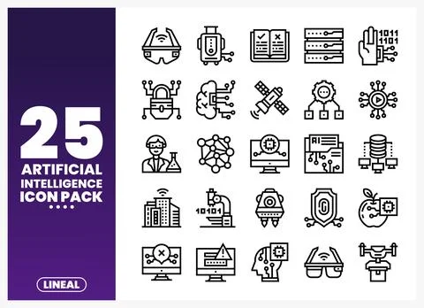 Artificial Intelligence Icons Technology. Science and Digital Innovations Stock Illustration