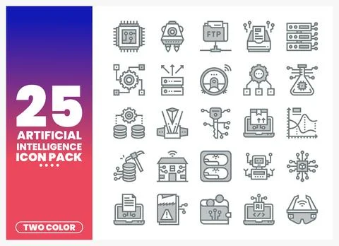 Artificial Intelligence Icons in a Two-Color Pack Illustrazione stock