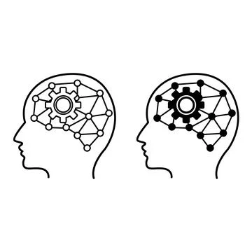 Artificial Intelligence icons. Vector Illustration of Human Head, Artificia.. Stock Illustration