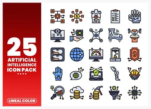 Artificial Intelligence Icons Vector Pack Stock Illustration