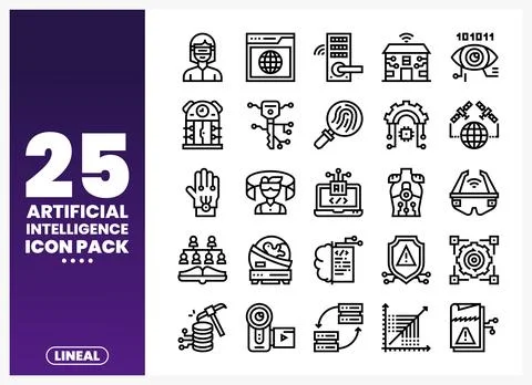 Artificial Intelligence Icons A Versatile Lineal Pack for Tech Innovation Stock Illustration