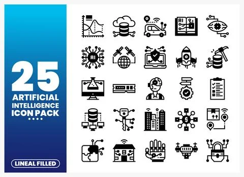 Artificial intelligence icons on a white background with blue gradient Stock Illustration
