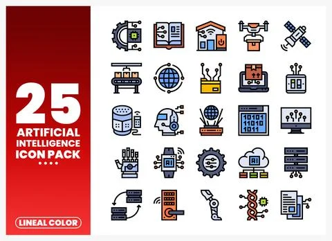Artificial Intelligence icons on a white background Stock Illustration