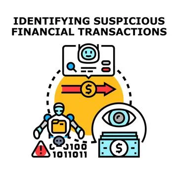 Artificial intelligence identifying suspicious financial transactions fraud Stock Illustration