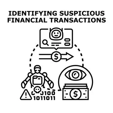Artificial intelligence identifying suspicious financial transactions fraud Stock Illustration
