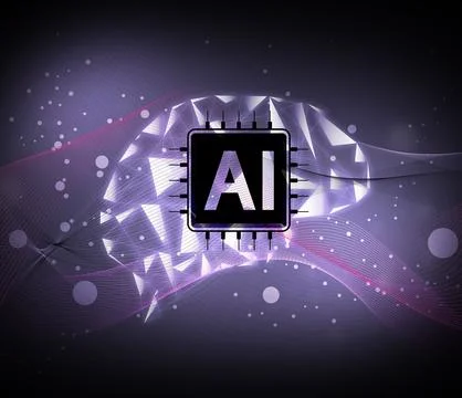 Artificial intelligence. Illustration of brain with AI chip on color backgrou Stock Photos