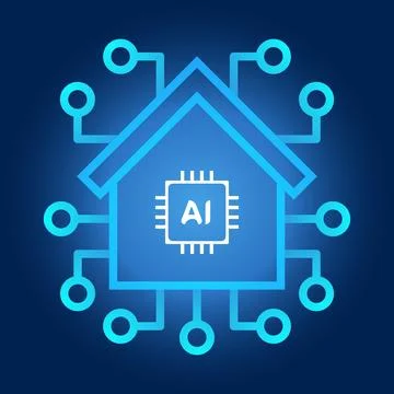Artificial intelligence illustration of smart home with house icon Stock Illustration