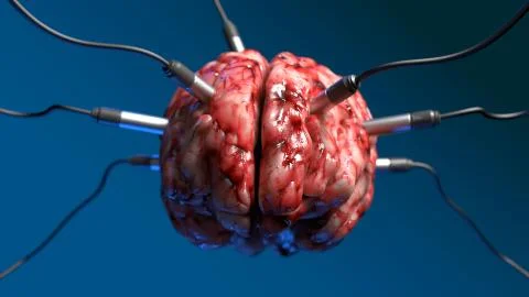 Artificial Intelligence. image of the brain with different dachiks connected  Stock Photos