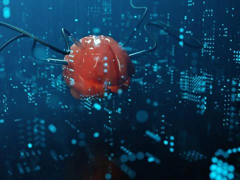 Artificial Intelligence. image of the brain with different dachiks connected  写真素材
