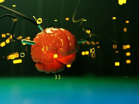 Artificial Intelligence. image of the brain with different dachiks connected  写真素材