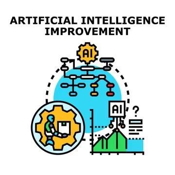 Artificial intelligence improvement enhancing machine learning process Stock Illustration