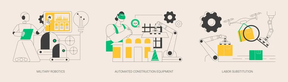 Artificial intelligence in industry abstract concept vector illustrations. Stock Illustration