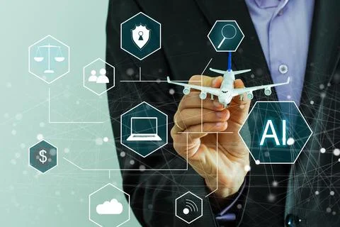 Artificial Intelligence Industry. Integration Computing Concept. Man presses 스톡 사진