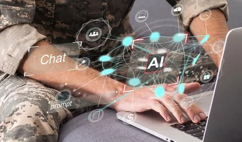 Artificial Intelligence Industry. Integration Computing Concept. Man presses Stock Photos