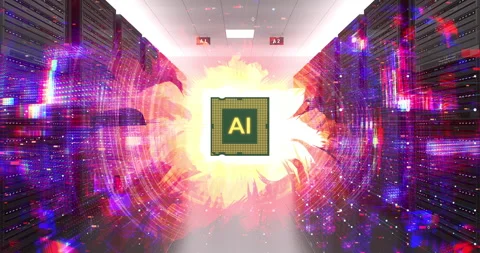 Artificial intelligence infrastructure with central AI chip processor. Stock Footage 332424756