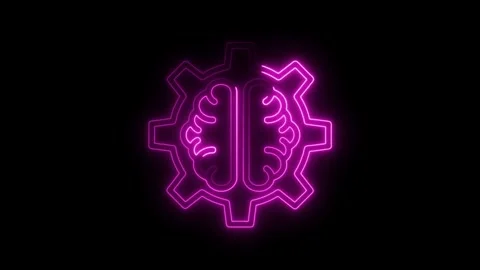 Artificial intelligence innovation concept pink neon brain outline in gear .. Stock Footage 314650203