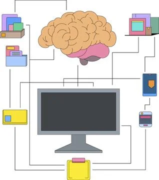 Artificial Intelligence Integrated into Computer System for Assisting Work .. Stock Illustration