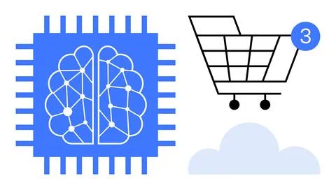 Artificial Intelligence Integrated with E-Commerce Shopping Cart and Cloud .. 스톡 일러스트