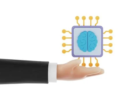 Artificial Intelligence Integration Concept. Human Hand Holding Neural Proc.. 스톡 일러스트