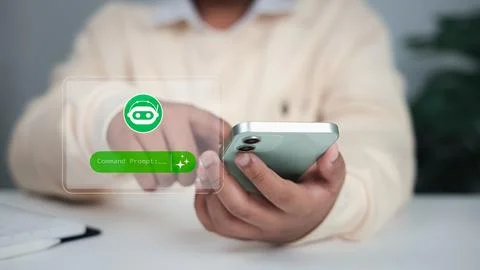 Artificial intelligence integration in daily life, customer service automat.. Stock Photos