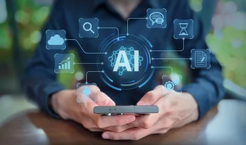 Artificial Intelligence Integration with Mobile Technology Stock Photos