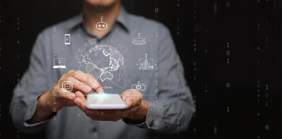 Artificial intelligence integration in mobile technology, smart application.. Foto stock