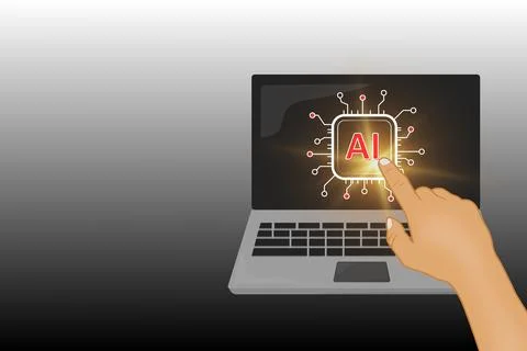 Artificial Intelligence Interface Activation on Laptop Computer Illustration イラスト素材