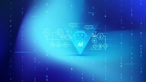 Artificial Intelligence Interface with Chatbot and Data Icons Ilustração Stock