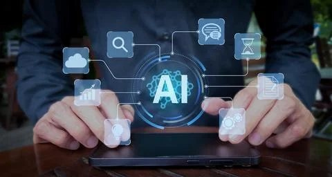 Artificial Intelligence Interface with Neural Network Visualization 库存照片