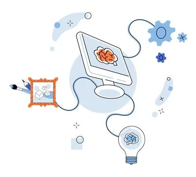 Artificial intelligence. Internet explorers delve into realms digital Stockillustratie