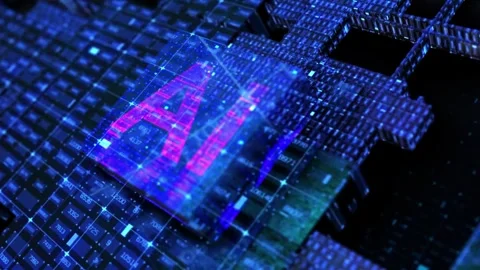 Artificial Intelligence Introduction Opening with blue Binary Code System Stock Footage 254385358
