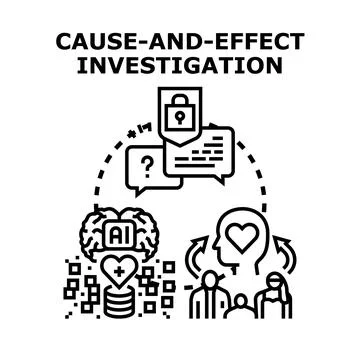 Artificial intelligence investigating cause and effect relationships Stock Illustration