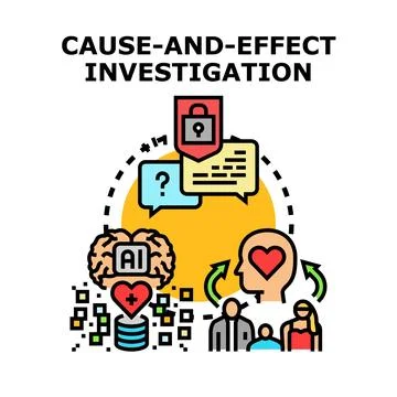 Artificial intelligence investigating cause and effect relationships イラスト素材