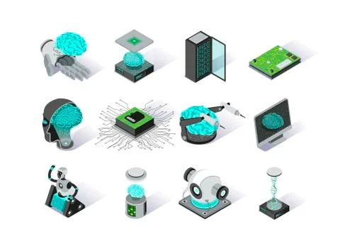 Artificial intelligence isometric icons set. 스톡 일러스트