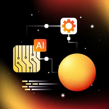 Artificial Intelligence Isometric Illustration. Orange Graphic Design Elements Stockillustratie