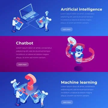 Artificial intelligence isometric landing page template. Machine learning Stockillustratie